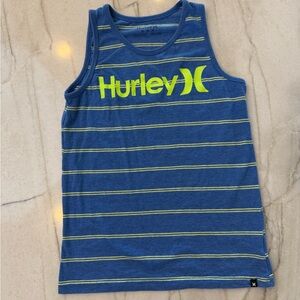 Hurley Kids Blue Tank Top with Neon Green Stripes